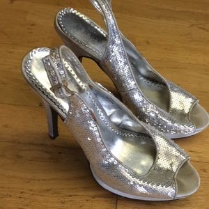 Silver sequin heels